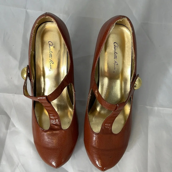 CHARLOTTE RUSSE Ashley Rusty Brown T-Strap Platform Pumps Shoes Heels Size 8 - Picture 7 of 14